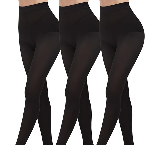3 Pairs 80D Tights for Women Opaque Black High Waisted Stockings - Picture 1 of 5
